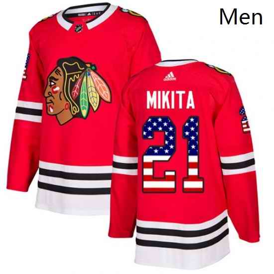 Mens Adidas Chicago Blackhawks 21 Stan Mikita Authentic Red USA Flag Fashion NHL Jersey